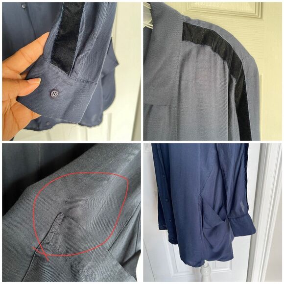 Zara Basic Z1975 Denim Small Shirt Blue Long Sleeve Button Up Velvet Decorative - Picture 7 of 16